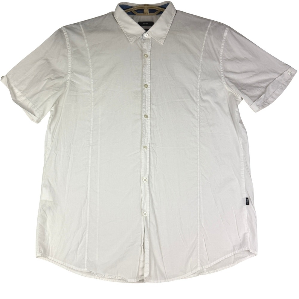 BOSS Hugo Boss Marco_4 Shirt Mens XXL White Slim Fit Short Sleeve Button Up